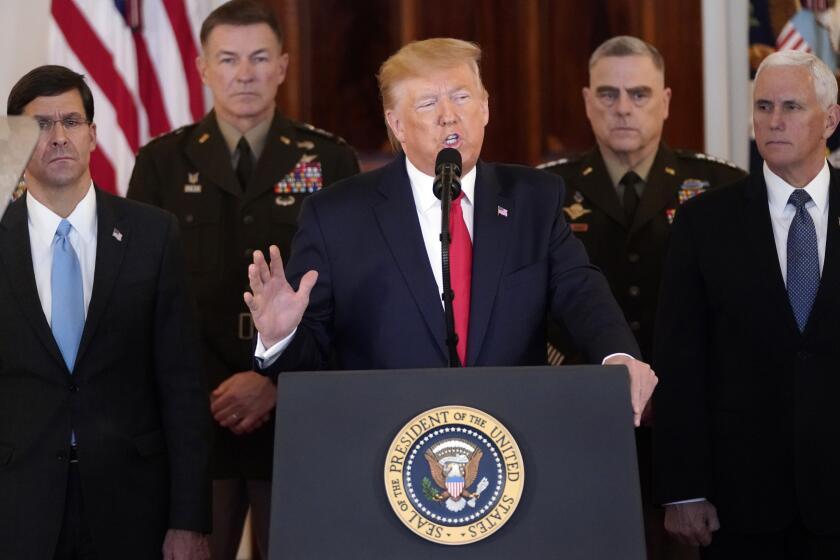 WASHINGTON, DC - JANUARY 08: U.S. President Donald Trump speaks from the White House on January 08, 2020 in Washington, DC. During his remarks, Trump addressed the Iranian missile attacks that took place last night in Iraq. (Photo by Win McNamee/Getty Images) ** OUTS - ELSENT, FPG, CM - OUTS * NM, PH, VA if sourced by CT, LA or MoD **