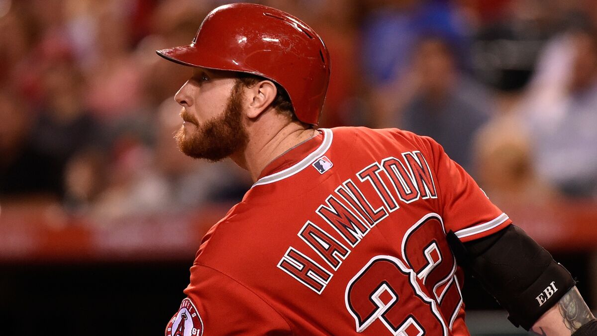 Angels outfielder Josh Hamilton will miss his fifth consecutive game because of discomfort in his right shoulder.
