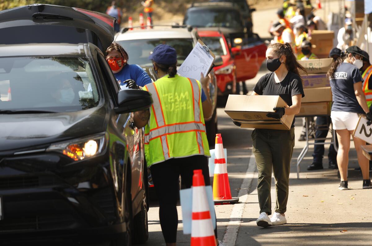 The Hollywood Bowl has been transformed into a drive-through food distribution center