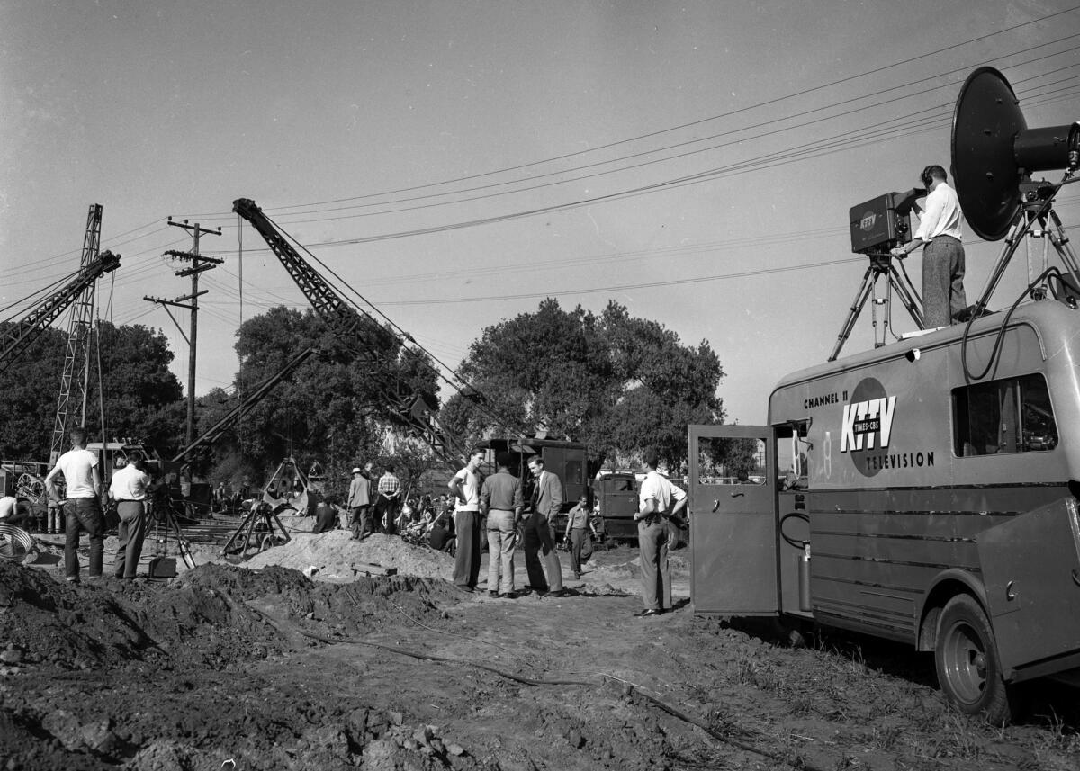 April 9, 1949: Times-CBS Station KTTV provides live coverage of Kathy Fiscus rescue attempt. In 1949, The Times owned KTTV.