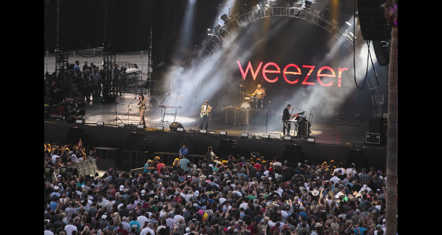 Weezer performs at the Sunset Cliffs stage.