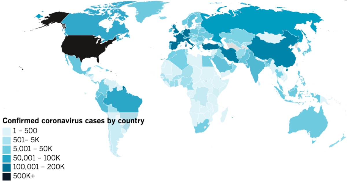 Map of confirmed COVID-19 cases by country as of 9 a.m. Thursday, April 23, 2020