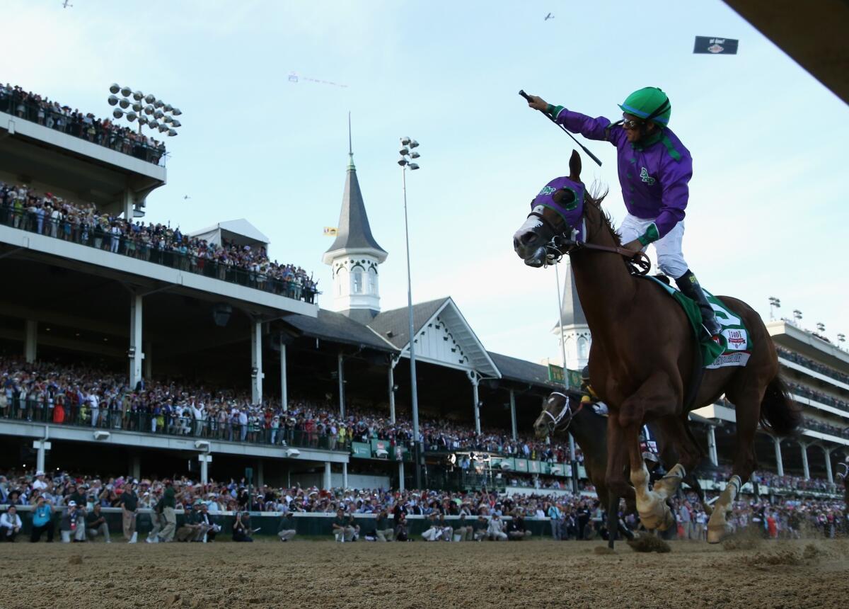 15.3 million people watched the Kentucky Derby on NBC. Above, jockey Victor Espinoza celebrates atop California Chrome after crossing the finish line.