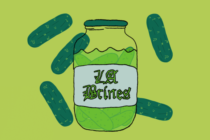 Illustrated jar of "LA Brines" pickles