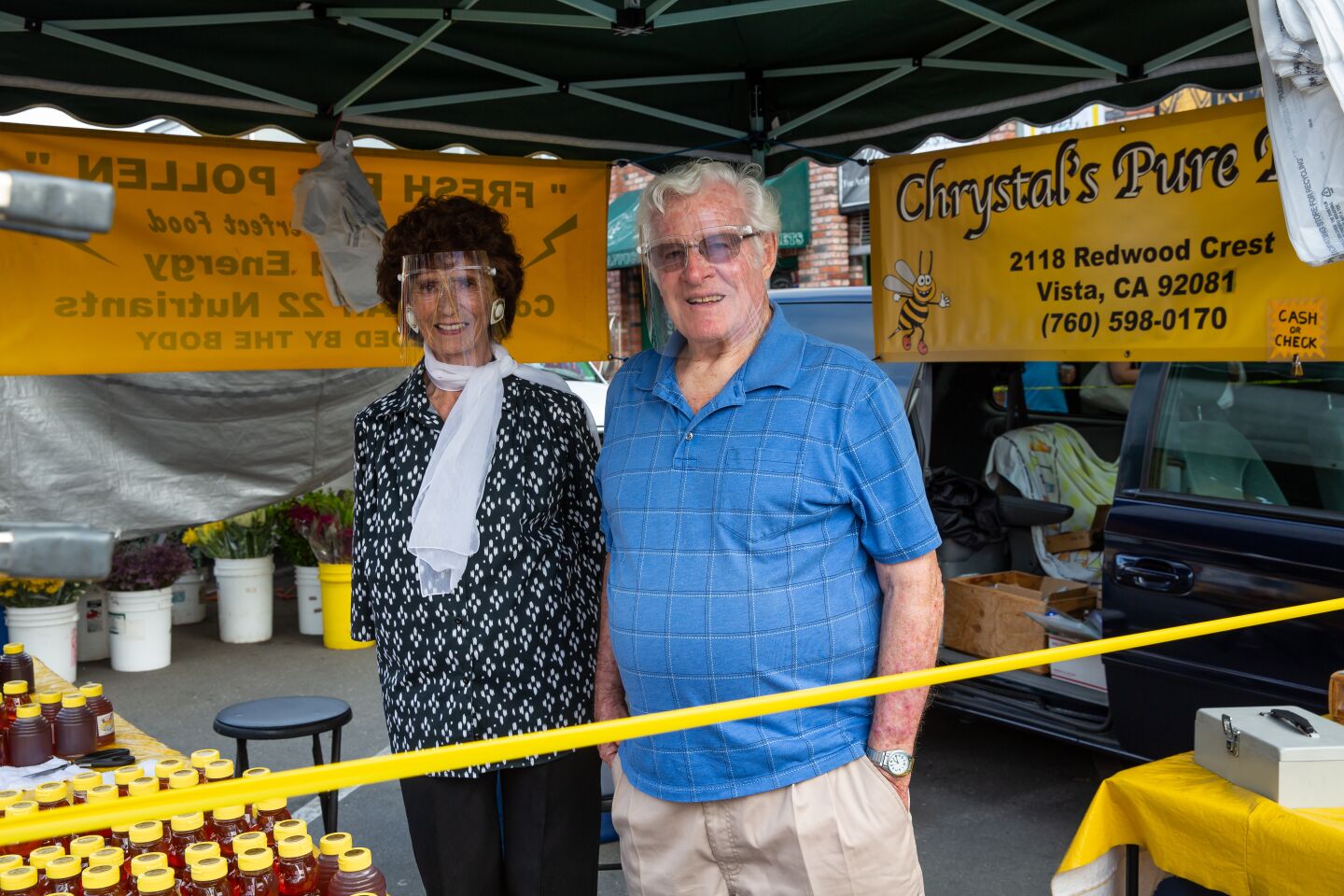 Chrystal and Dale McBride sell Chrystal’s Pure Honey at the Ocean Beach Farmers Market.