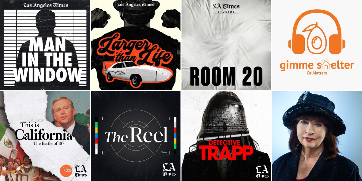 Logos depicting the slate of podcasts from The Los Angeles Times.
