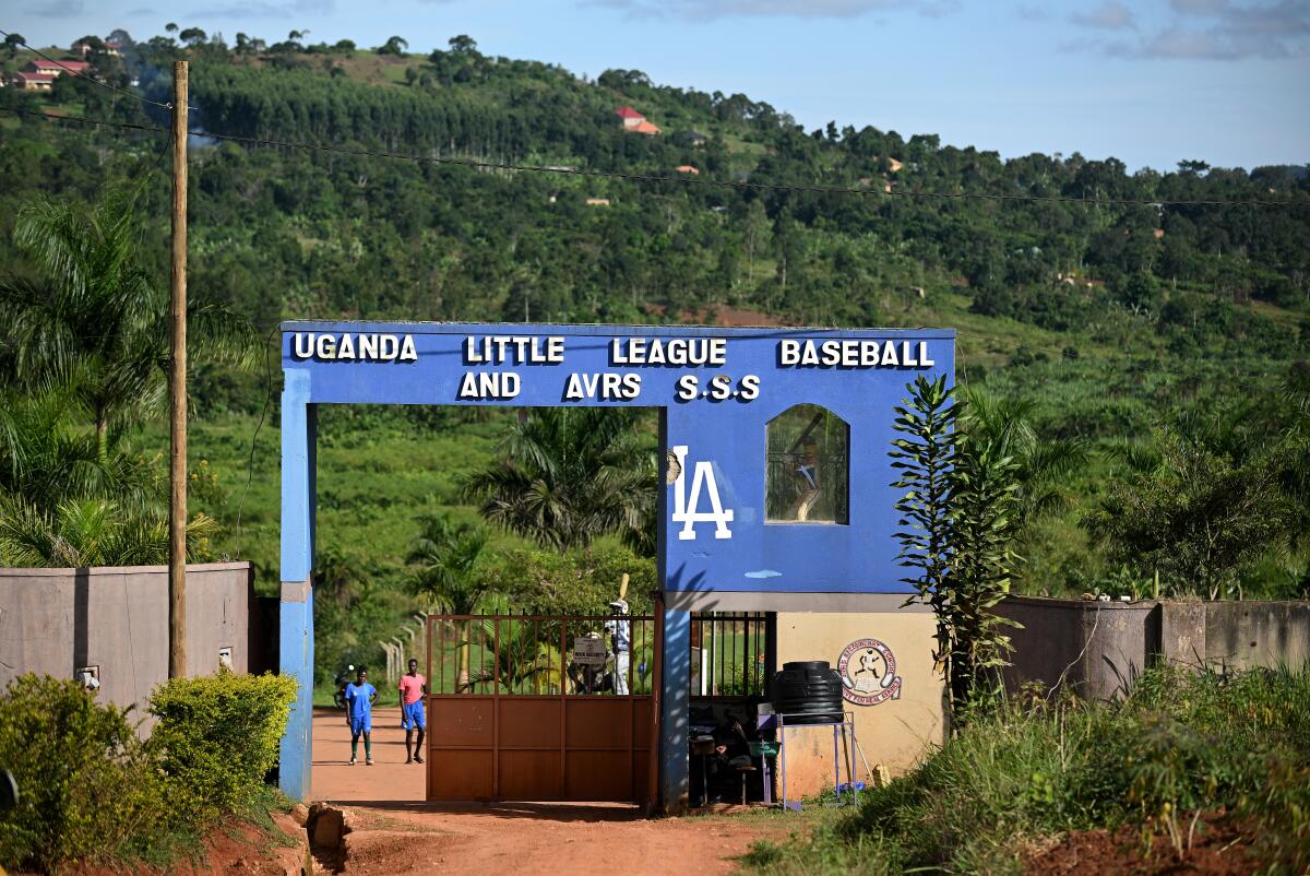 The entrance to a baseball complex located in Mpigi, Uganda, owned by the Dodgers.