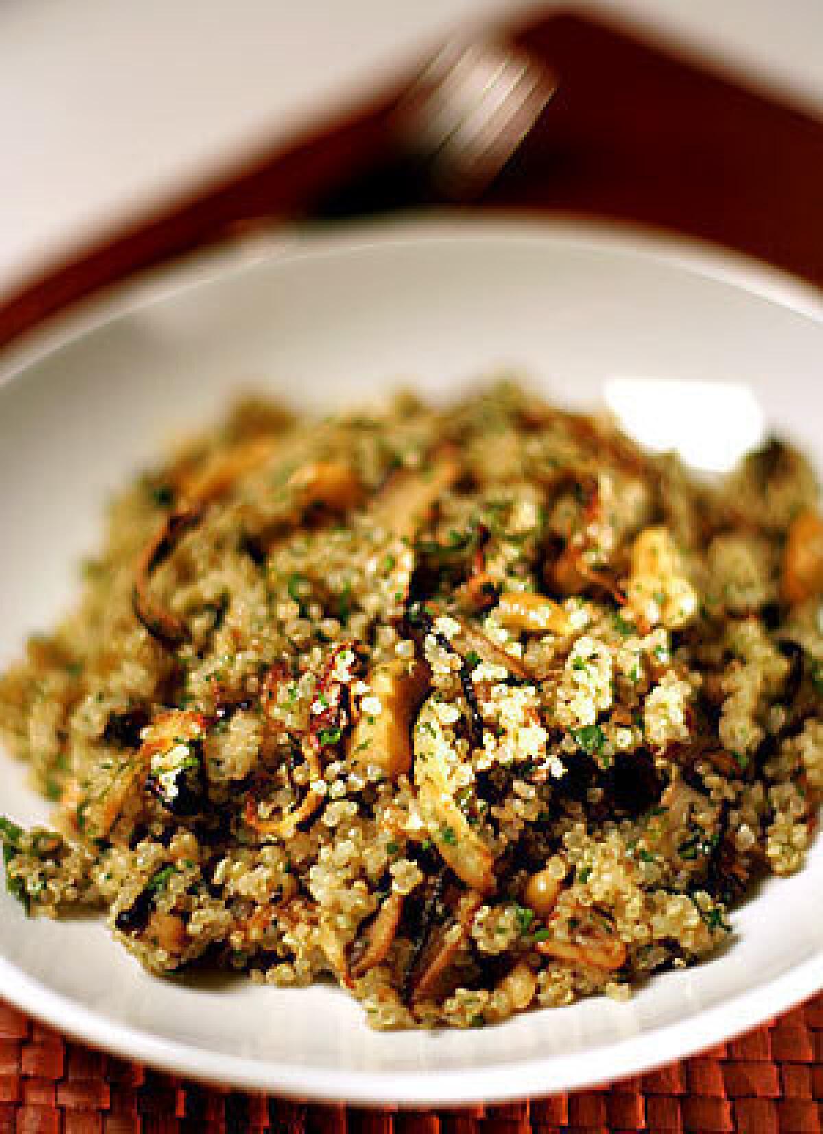 Quinoa salad with shiitakes, fennel and cashews.