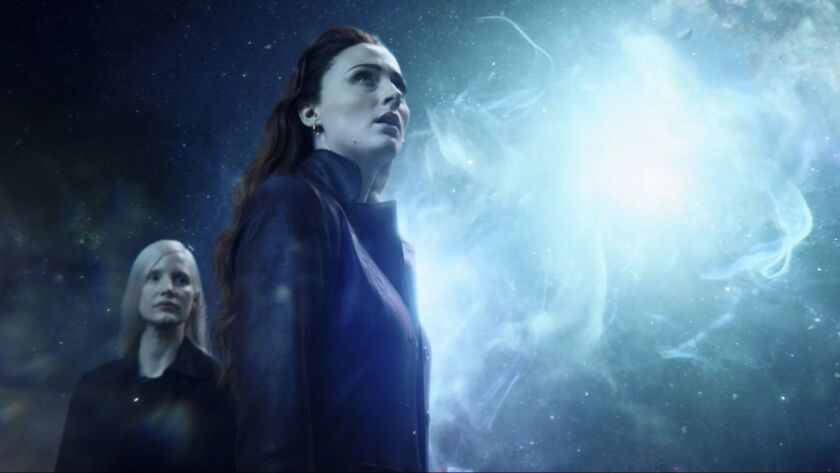 Sophie Turner, right, and Jessica Chastain in "Dark Phoenix."