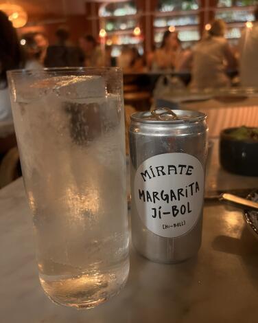 The margarita "ji bol" at Mirate comes in a can and tastes like a highball combined with seltzer.