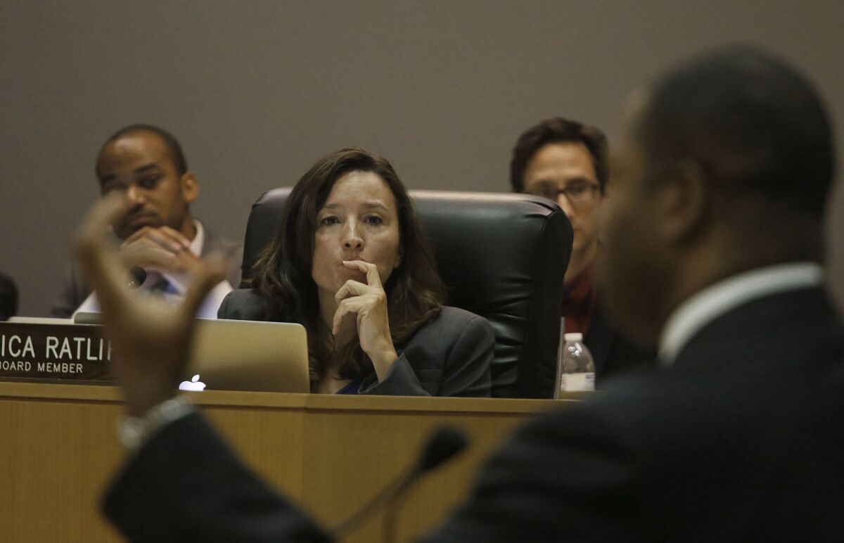 L.A. Unified board member Monica Ratliff, shown at a meeting last year, had called for the dismissal of an attorney who suggested that a 14-year-old was partly to blame for having sex with a teacher. The district confirmed Tuesday that the attorney, W. Keith Wyatt, had been fired.
