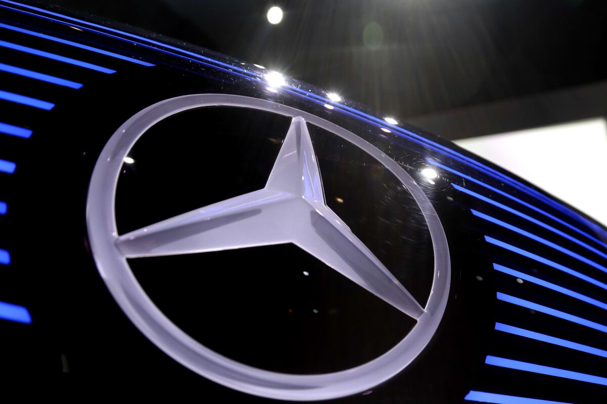 FILE- In this Feb. 2, 2017, file photo, the logo of Mercedes is photographed at the annual news conference at the company's headquarters in Stuttgart, Germany. The U.S. government’s highway safety agency is investigating, Friday, Aug. 6, 2021, whether some Mercedes-Benz Sprinter vans can shift out of park and unexpectedly roll away. The probe by the National Highway Traffic Safety Administration covers an unknown number of vans from the 2019 model year. (AP Photo/Matthias Schrader, File)