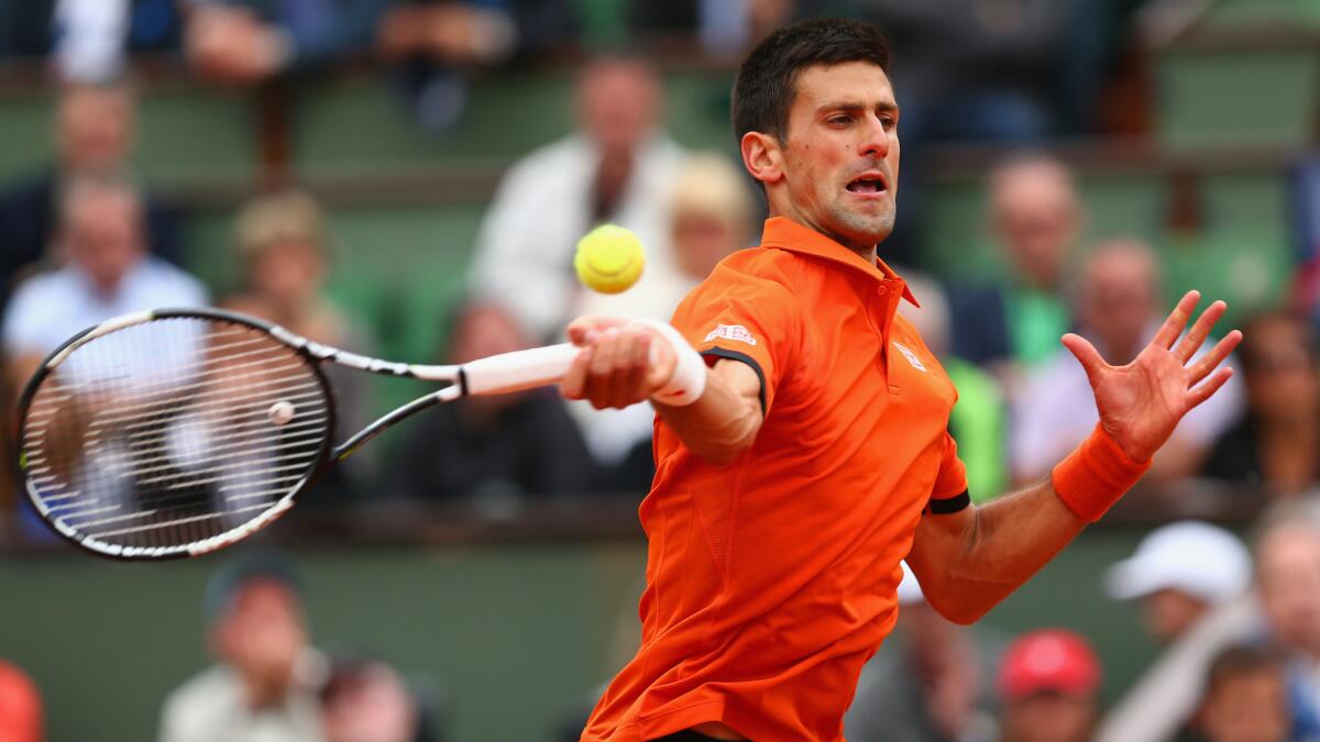Novak Djokovic hits a return during his victory over Jarkko Nieminen at the French Open on Tuesday.