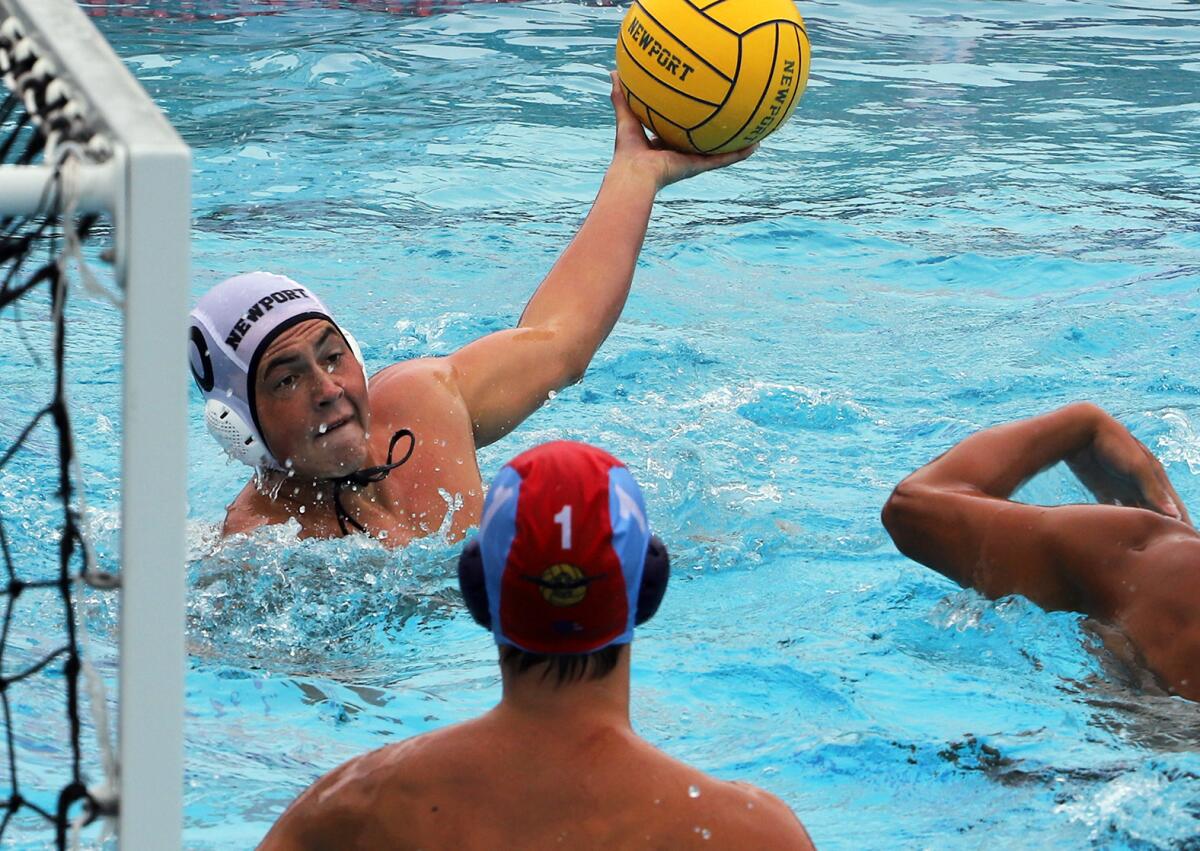 Newport Harbor's Mason Netzer (10) looks for a teammate during the third-place match of the South Coast Tournament.