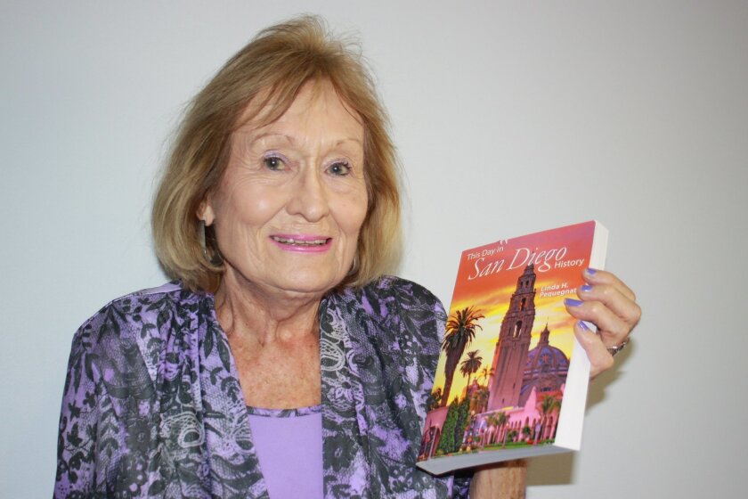 Author Linda Pequegnat with her book, ‘This Day in San Diego History’