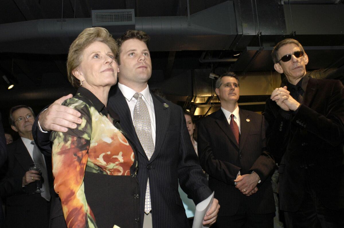 Actor Sean Astin puts his arm around his mother, Patty Duke, at the Creative Coalition's 2004 Capitol Hill Spotlight Awards ceremony March 30, 2004, in Washington. Duke died March 29, 2016, in Coeur D'Alene, Idaho.