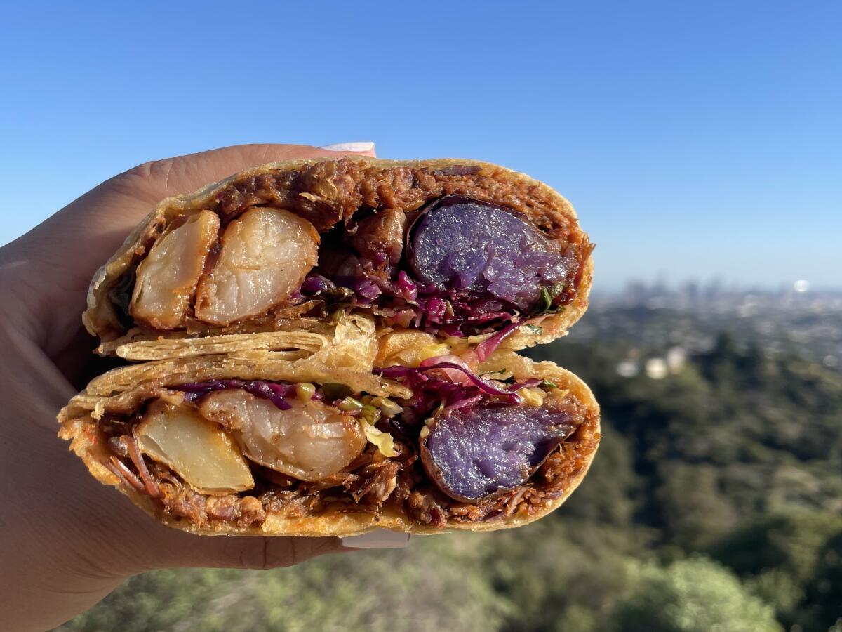 Bridgetown Roti red pepper goat roti and Vista View Point at Griffith Park.