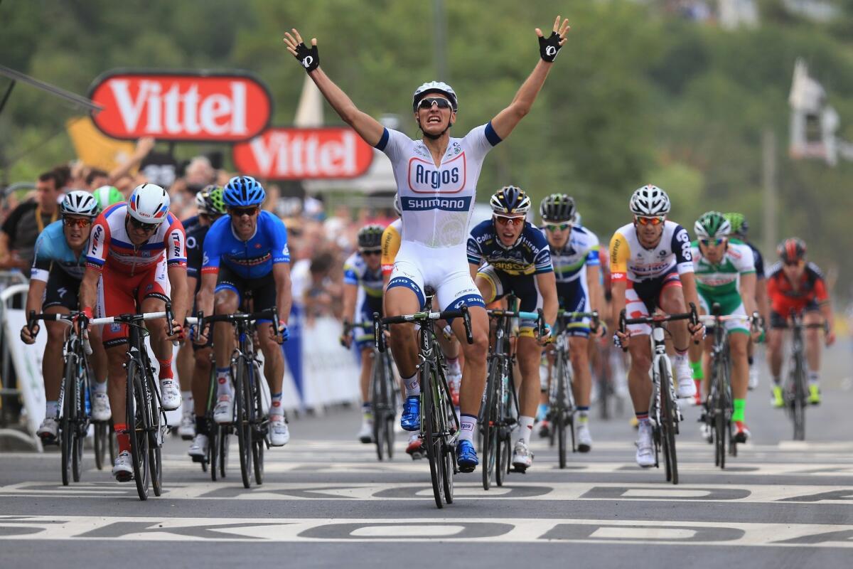 Marcel Kittel celebrates after winning the first stage of the 2013 Tour de France on Saturday.