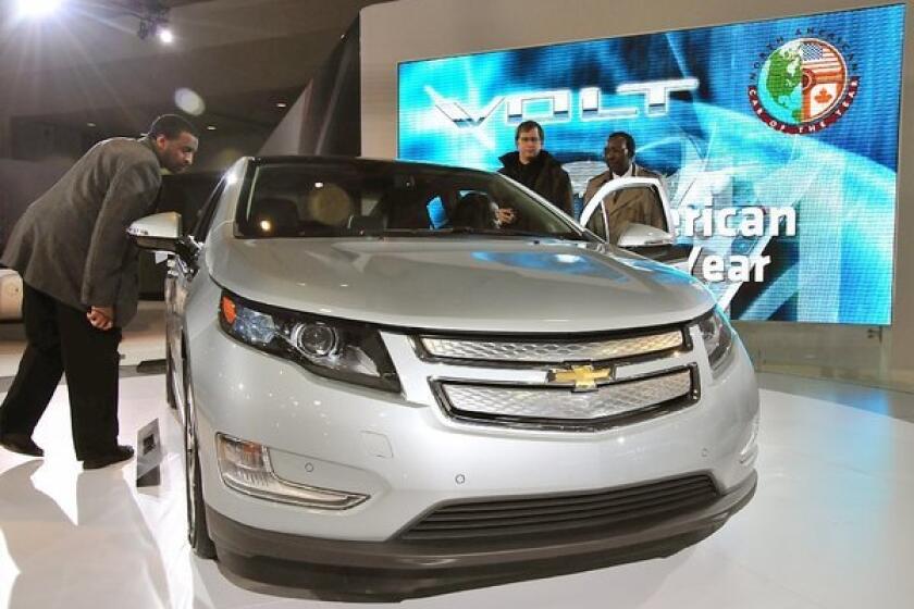 The Chevrolet Volt on display at the Washington Convention Center in D.C. Chevy is trying to spark sales of the Volt with cash-back incentives of up to $5,000.
