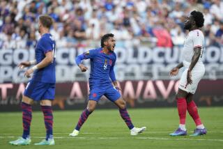 United States forward Jesús Ferreira reacts after missing a shot on goal against Trinidad and Tobago during the first half of a CONCACAF Gold Cup soccer match on Sunday, July 2, 2023, in Charlotte, N.C. (AP Photo/Chris Carlson)