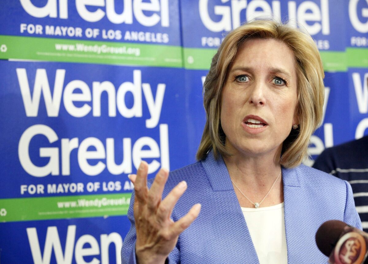 Mayoral candidate Wendy Greuel speaks during a news conference where she discussed her loss to Eric Garcetti in the Los Angeles Mayor's race.