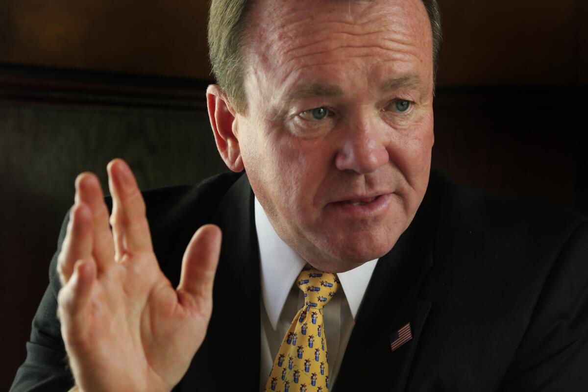 Sheriff Jim McDonnell speaks to a reporter after his election in November 2014.