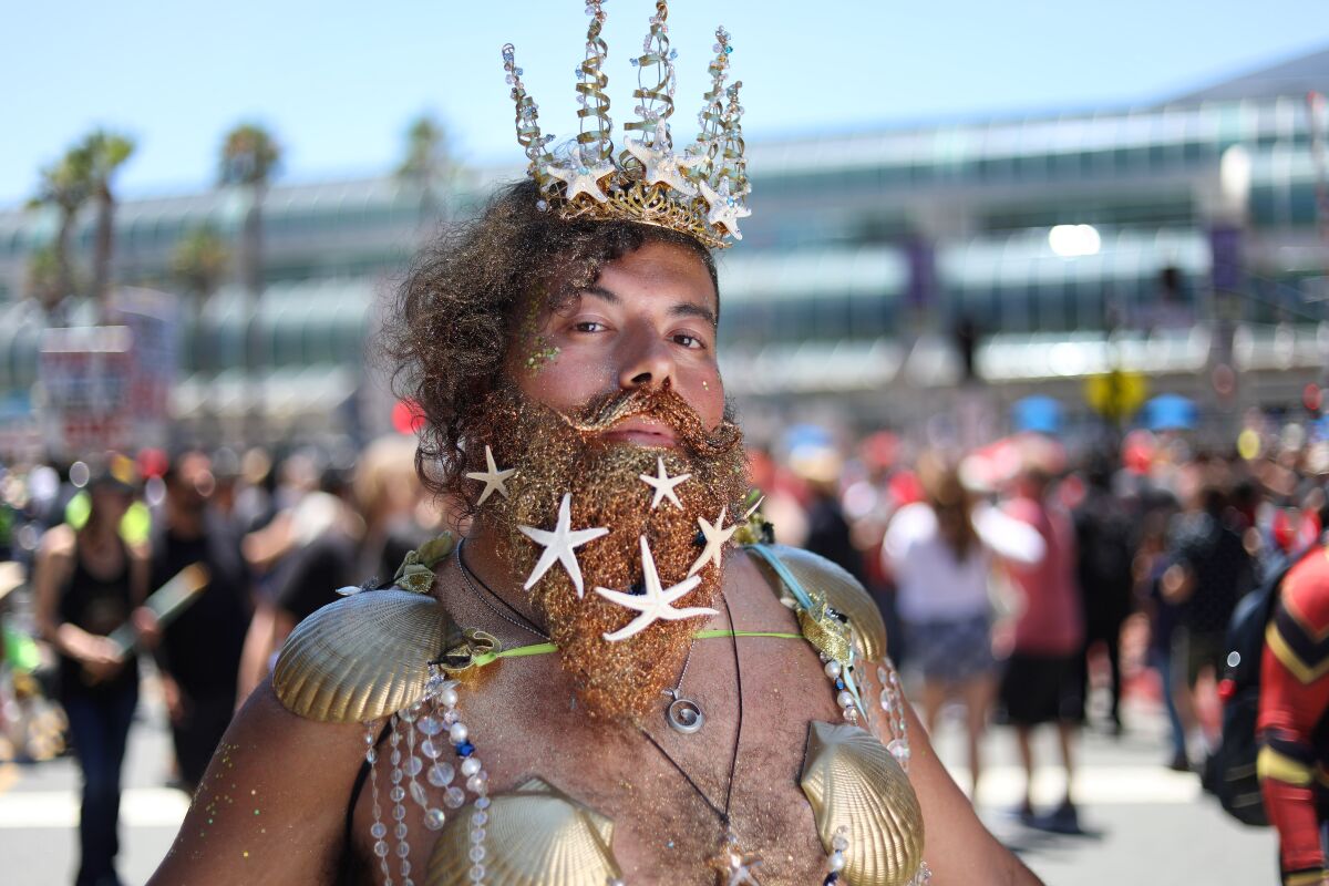 Alberto Hurtado of Chula Vista dressed as the 50th Anniversary Merman at Comic-Con International in San Diego on July 20, 2019.