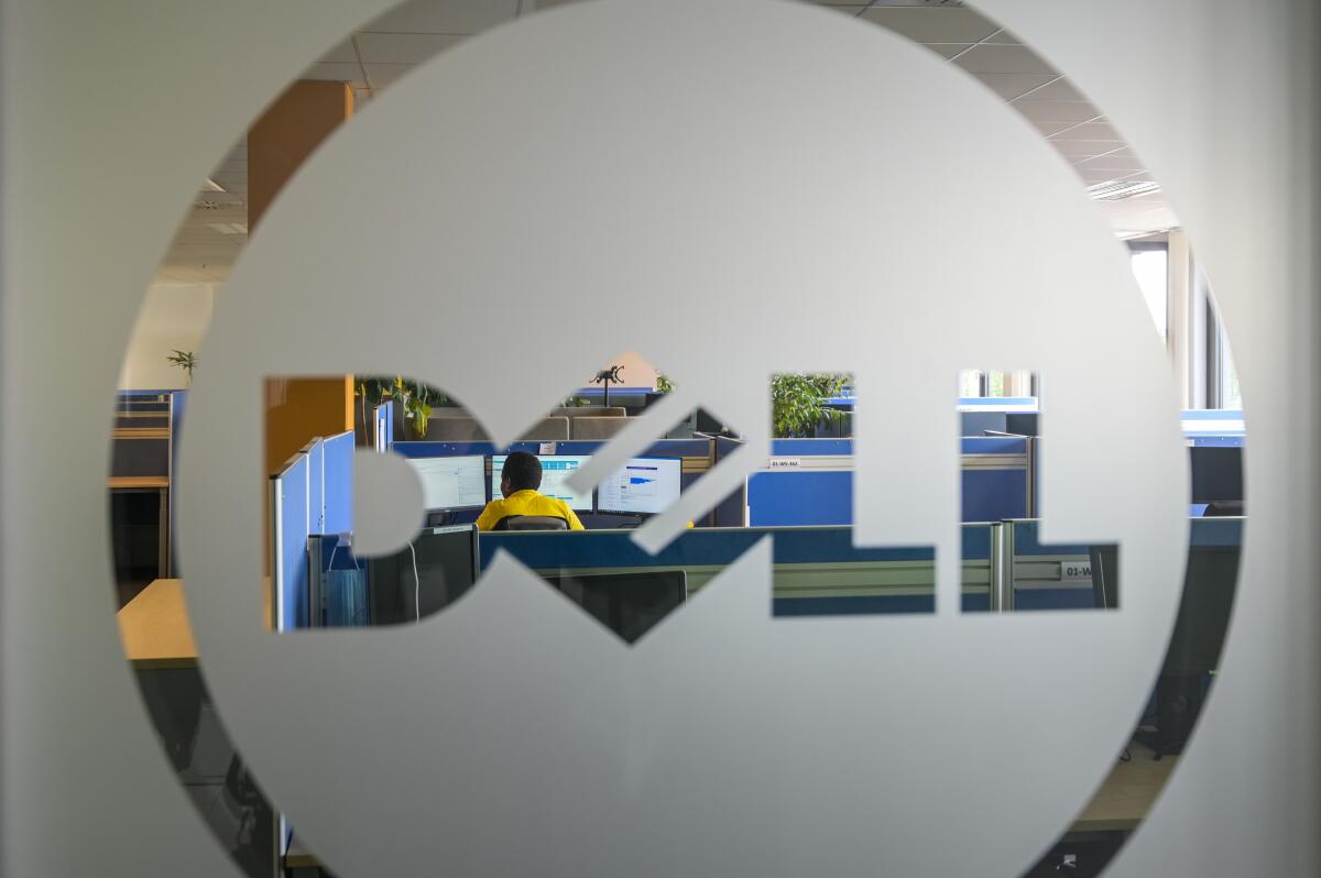 A Dell logo on a wall