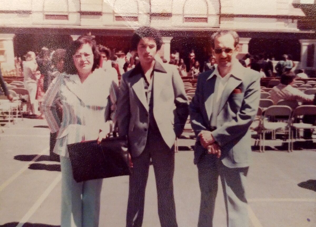 A family photo of Roberto Lovato as a teenager with his mom and dad at Buena Vista Horace Mann in San Francisco.