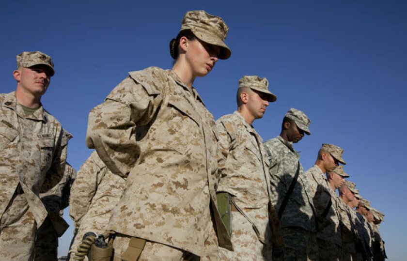 The chairman of the Joint Chiefs of Staff recommended that women be allowed to serve in combat roles. Above, Marines in Afghanistan in 2010.
