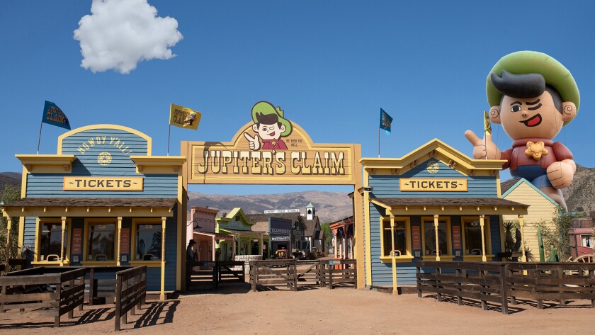 A movie set of a frontier-style theme park. 