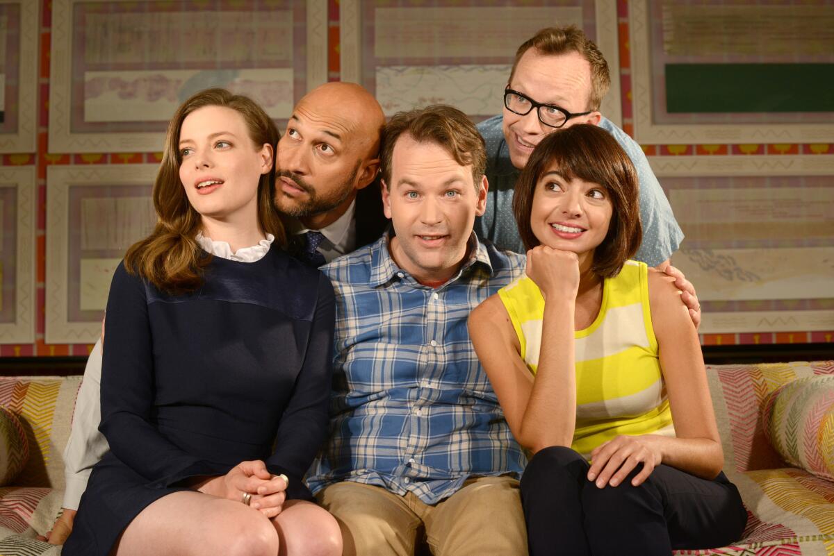 Mike Birbiglia (in blue checkered shirt) with actors Gillian Jacobs, Keegan-Michael Key, Kate Micucci and Chris Gethard.