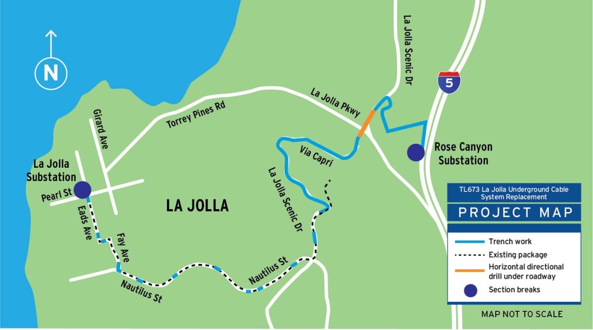 An SDG&E project to place power cables underground will go up Mount Soledad and connect to a substation via Nautilus Street.