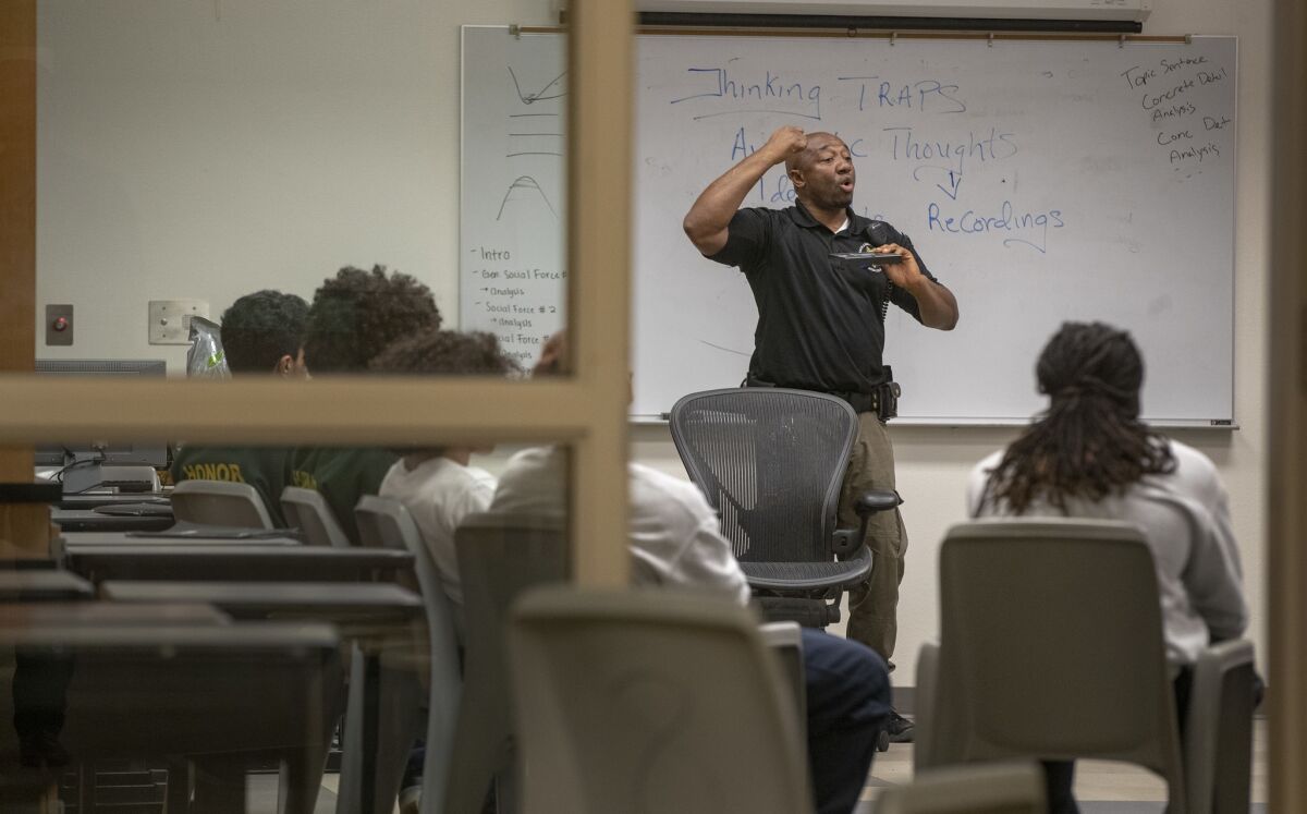Probation officer William Agborsangaya conducts a leadership program at the Sacramento County Youth Detention Facility in Sacramento.