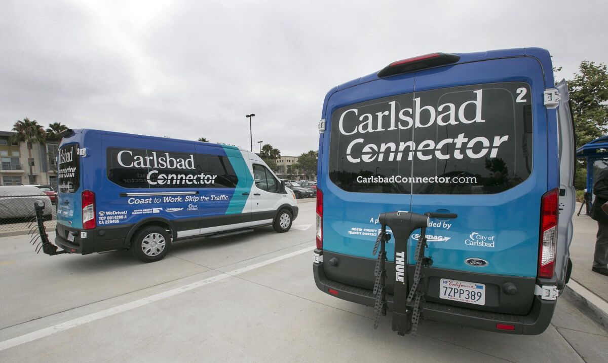 The Carlsbad Connector shuttle service started in August at the Poinsettia train station in Carlsbad.