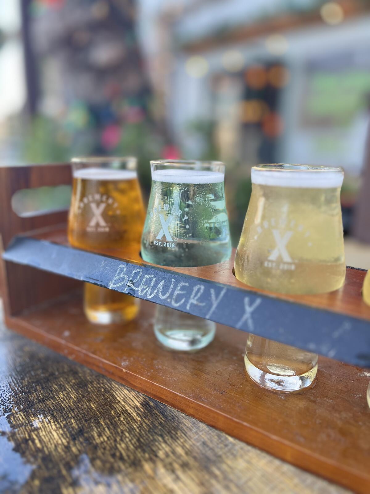 A flight of hard seltzer at at Brewery X in Anaheim.