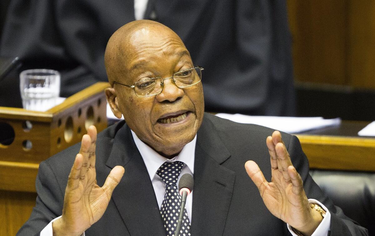 South African President Jacob Zuma addresses the country's parliament in February.