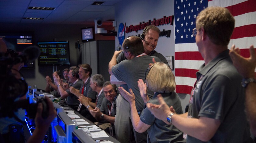 The Juno team celebrates at NASA's Jet Propulsion Laboratory.