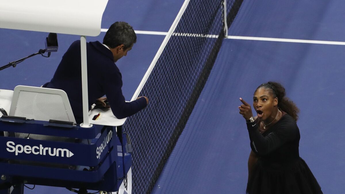 Serena Williams, arguing with umpire during a U.S. Open match in 2018, is a big drawing card for tennis.