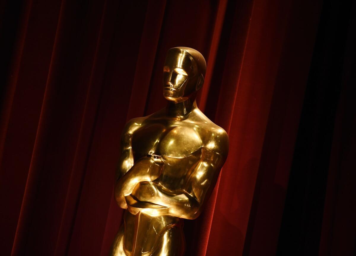 An Oscar statue is on display during the Academy Awards nominations announcement at the Samuel Goldwyn Theater in Beverly Hills on Thursday.