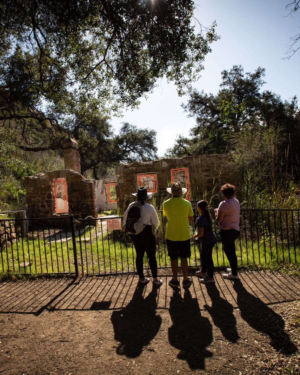 Lorina Haro and her children visit the Keller House on the Solstice Canyon hike.