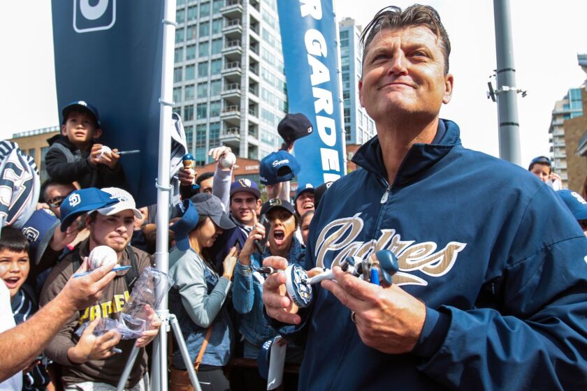 SAN DIEGO , February 11, 2017 | Former Padres closer Trevor Hoffman signs autographs for fans during the Celebrate San Diego Rally at Petco Park in San Diego on Saturday. | Photo by Hayne Palmour IV/San Diego Union-Tribune/Mandatory Credit: HAYNE PALMOUR IV/SAN DIEGO UNION-TRIBUNE/ZUMA PRESS San Diego Union-Tribune Photo by Hayne Palmour IV copyright 2016