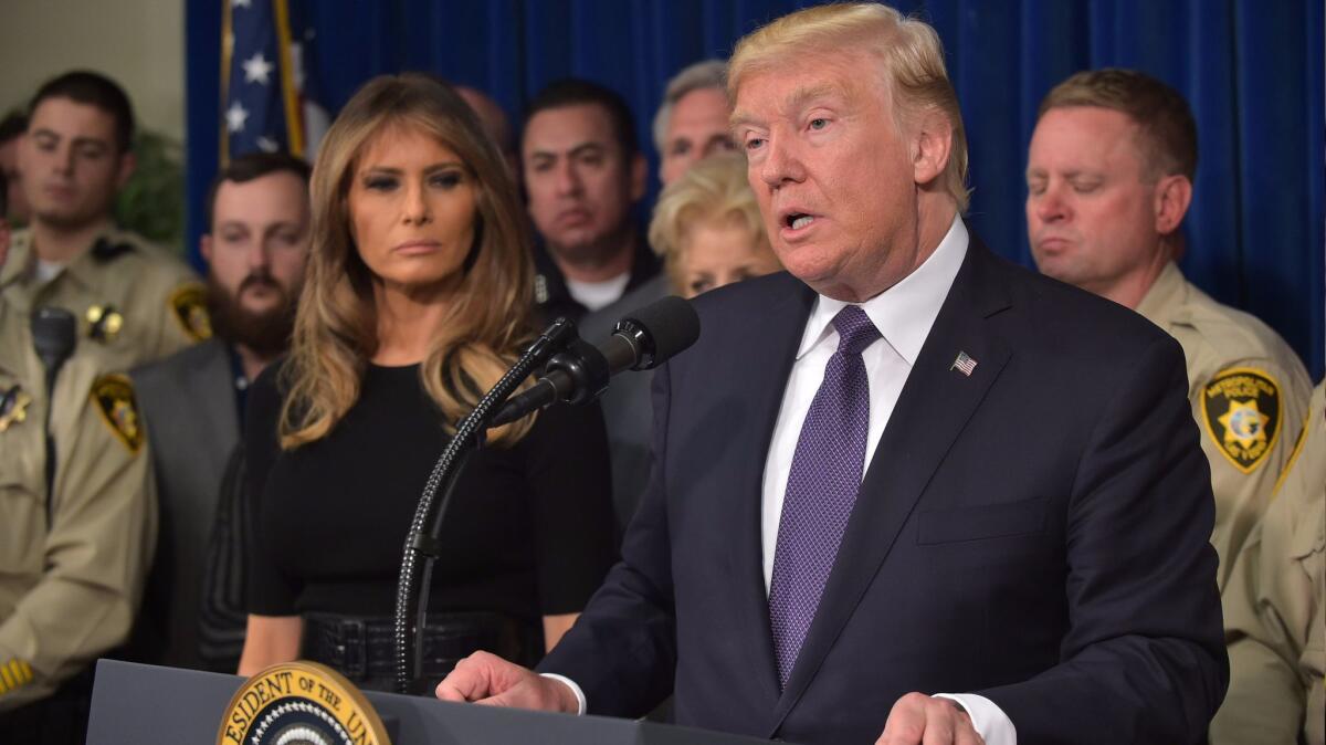 President Trump speaks during his visit Wednesday to the Metropolitan Police Department command center in Las Vegas.