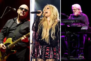 A triptych of The Pixies' Black Francis, Avril Lavgine and Michael McDonald of The Doobie Brothers performing on stage
