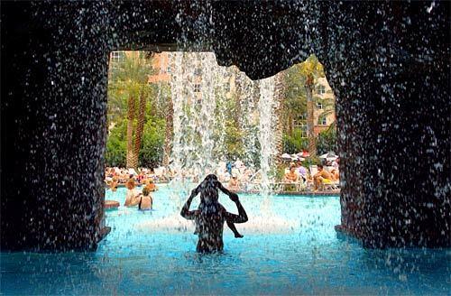 One pool at the Flamingo has a 14-foot waterfall. The hotel also contains another, more sedate pool for those who want to relax.