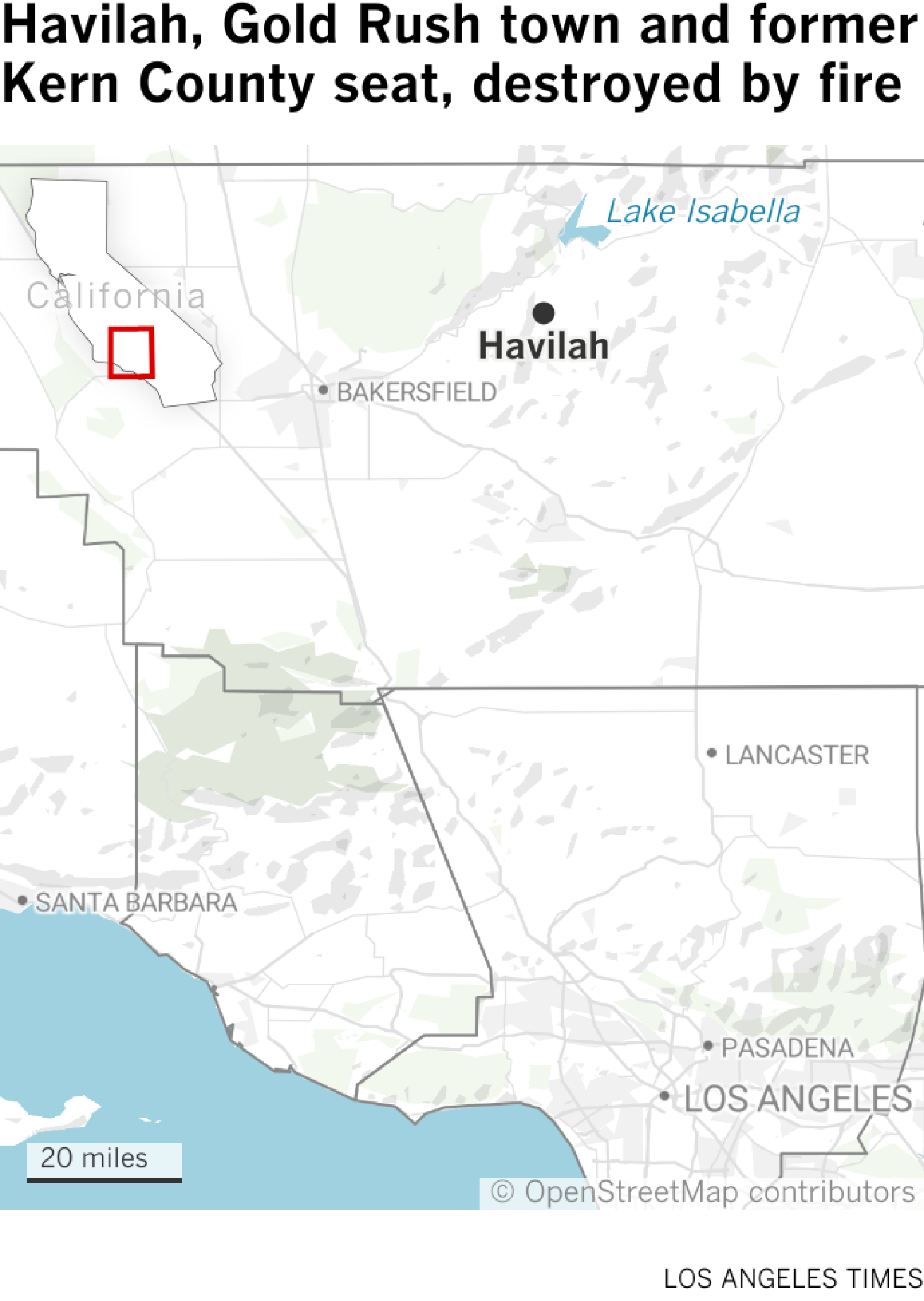 Havilah, gold rush town and former seat of Kern County, destroyed by fire