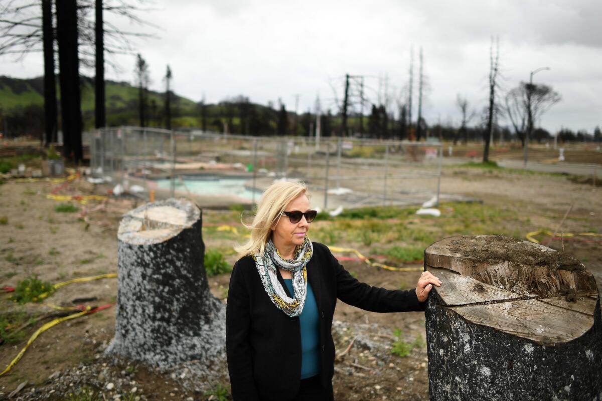 Real estate agent Sylvia West stands in the empty lots at Mark West Estates in Santa Rosa.