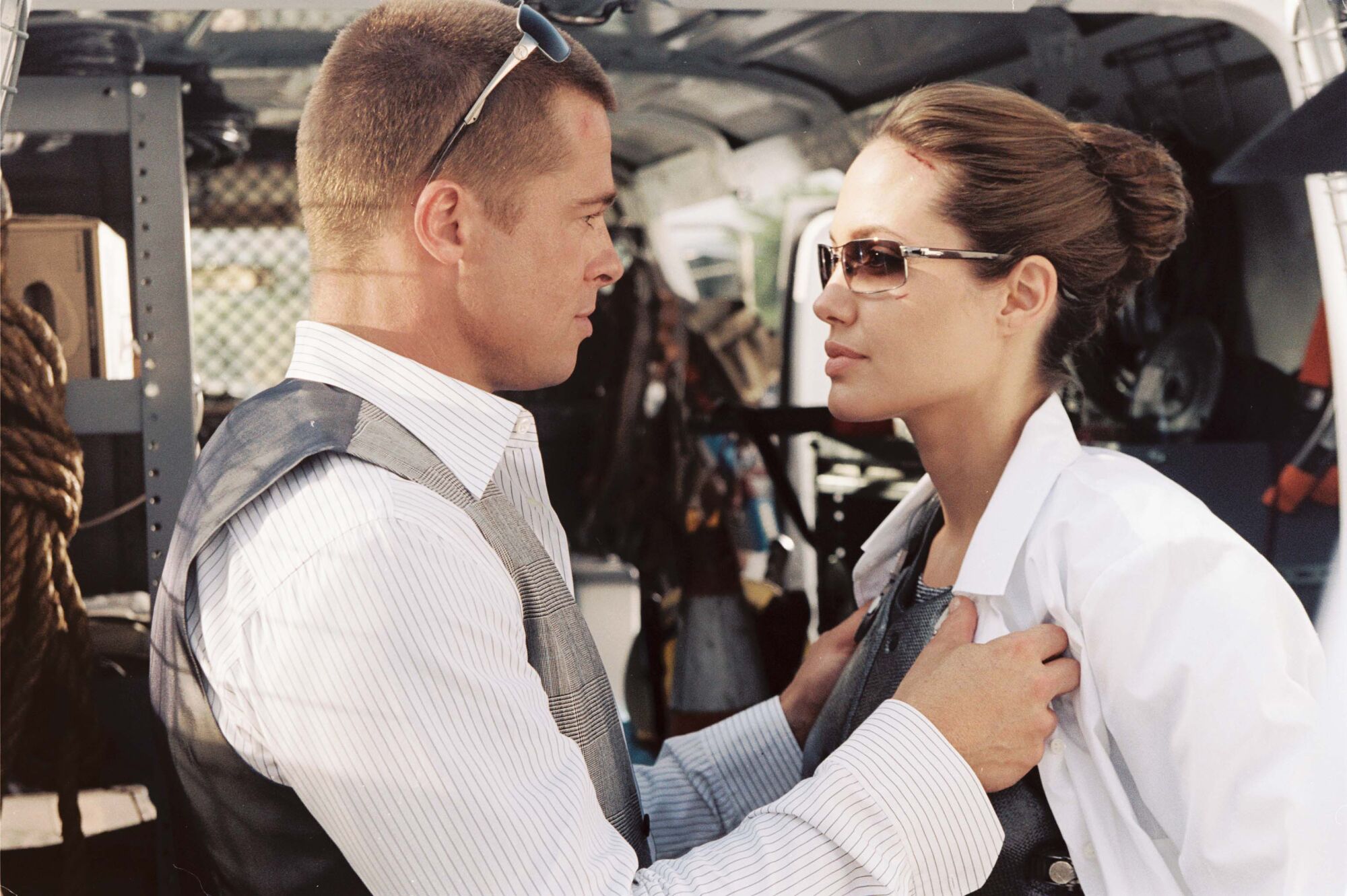 Brad Pitt and Angelina Jolie in the movie "Mr. & Mrs. Smith," which Nigel Hudson choreographed fight scenes for.
