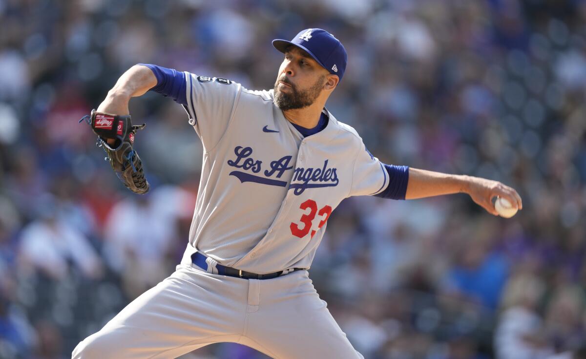 Dodgers pitcher David Price works against the Colorado Rockies.