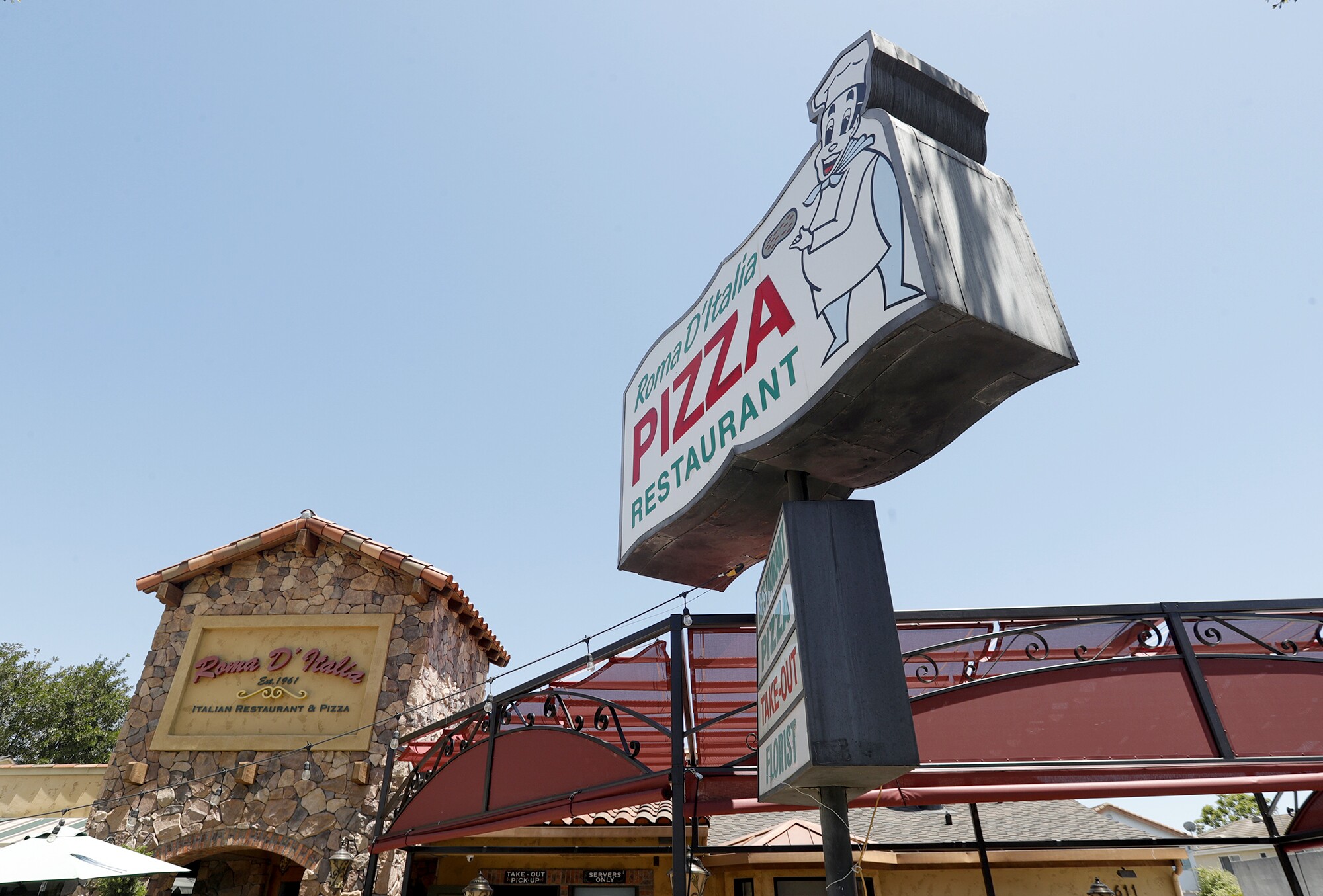 The Roma D' Italia marquee sign in Old Town Tustin.